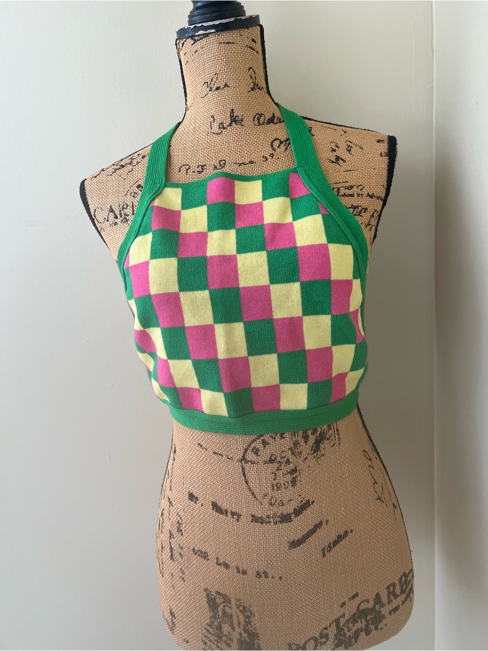 Madrag Checker Halter Knit Crop Top -